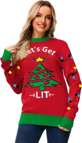 AOBUTE Women Winter Sweater Funny Printed Long Sleeve Holiday Knit Pullover