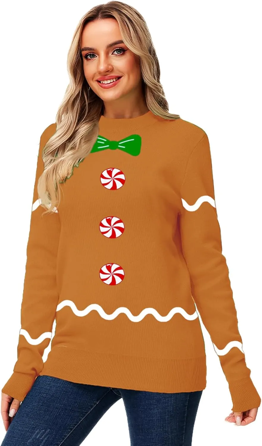 AOBUTE Women Winter Sweater Funny Printed Long Sleeve Holiday Knit Pullover
