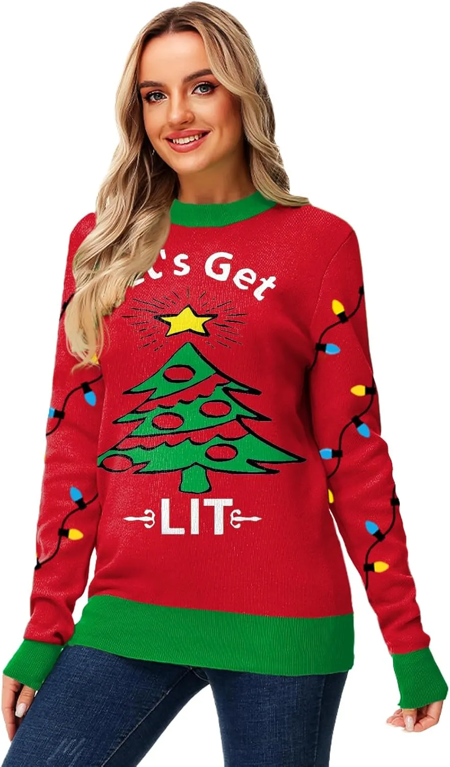 AOBUTE Women Winter Sweater Funny Printed Long Sleeve Holiday Knit Pullover