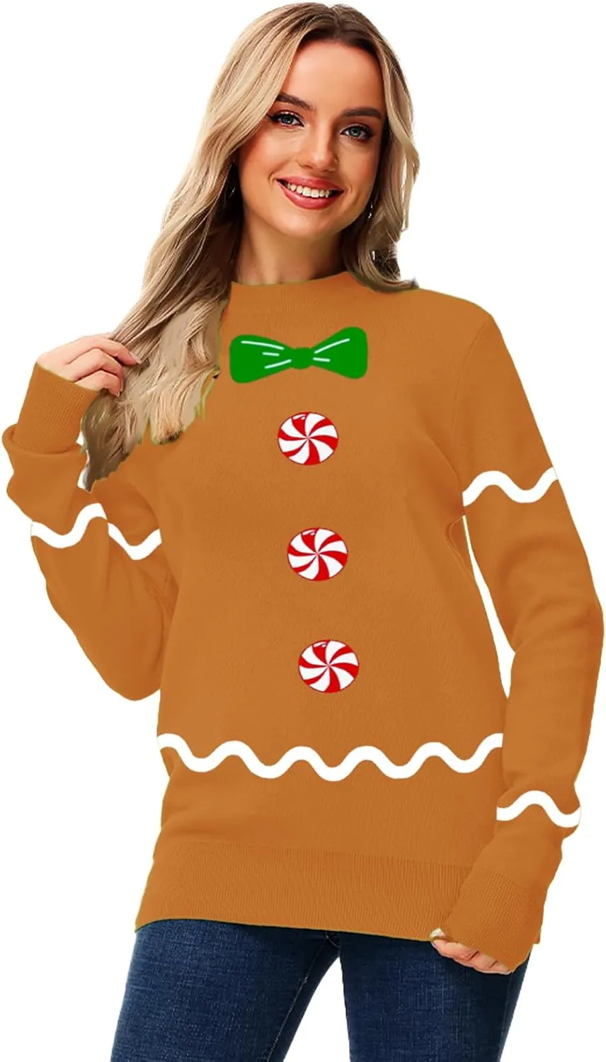 AOBUTE Women Winter Sweater Funny Printed Long Sleeve Holiday Knit Pullover