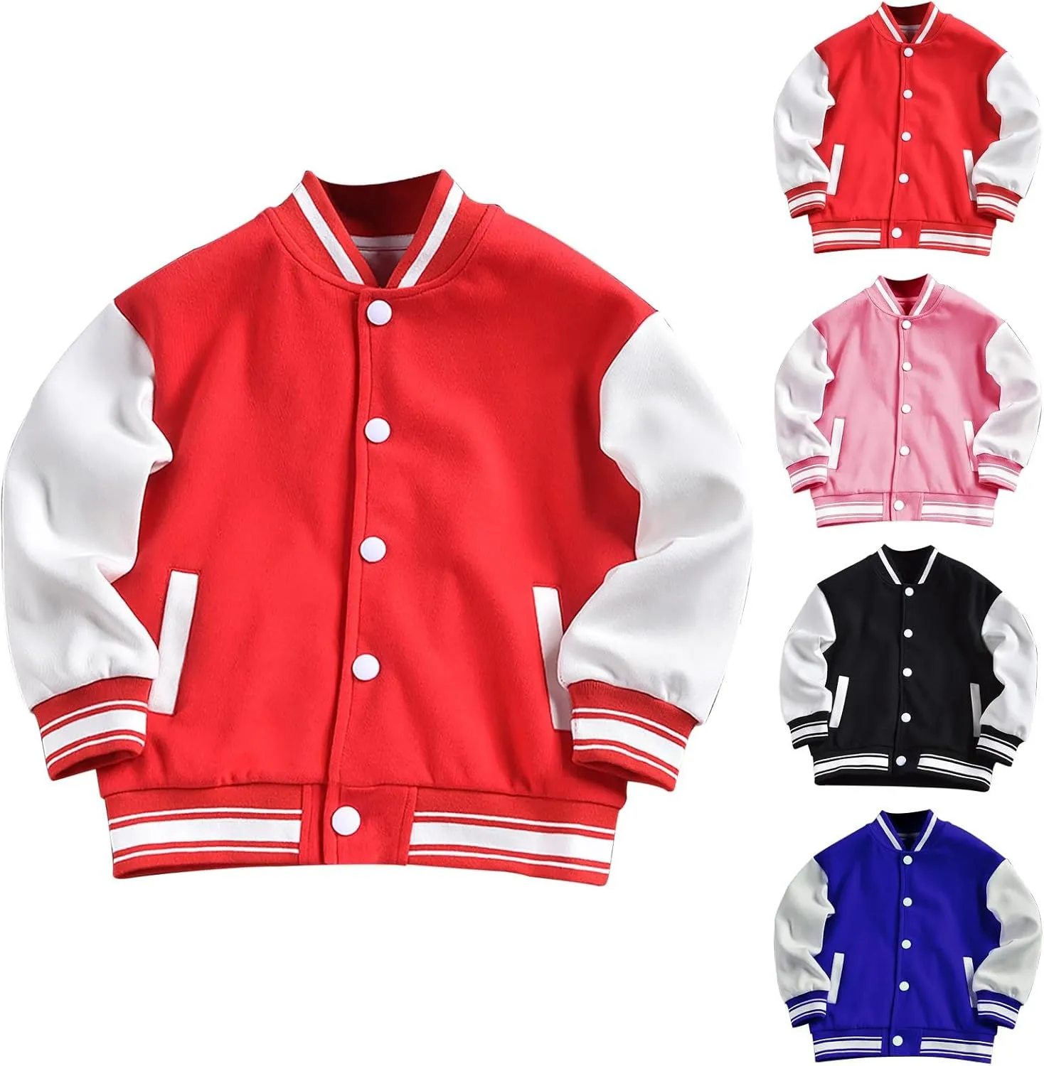 Baby Boy Girl Bomber Jacket Color Block Letter Graphic Long Sleeve Baseball Varsity Jacket Coat Winter Clothes (Blue, 3-4 Years)