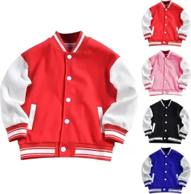 Baby Boy Girl Bomber Jacket Color Block Letter Graphic Long Sleeve Baseball Varsity Jacket Coat Winter Clothes (Red, 5-6 Years)