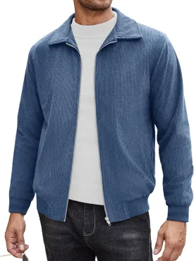 COOFANDY Men's Casual Corduroy Jacket Lightweight Zip Up Vintage Jacket Collared Bomber Jacket