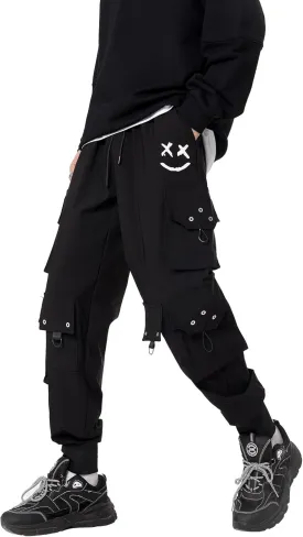 DUDHUH Cargo Pants for Men Elastic Waist Drawstring Sweatpants Goth Tactical Mens Joggers Multi Pocket