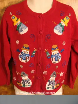 Fun Tippy Snowmen with Hats Ugly Christmas Sweater