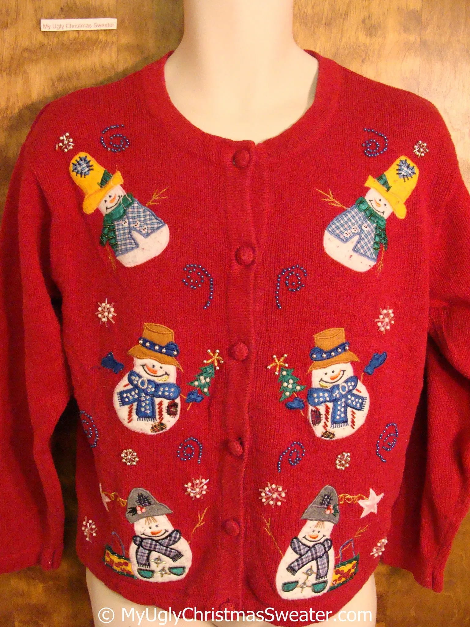 Fun Tippy Snowmen with Hats Ugly Christmas Sweater