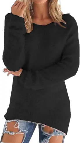 Fuzzy Sweater for Women Furry Crewneck Pullover Women Long Sleeve Jumper Sweaters Plain Sweatshirt Fall Cute Tops
