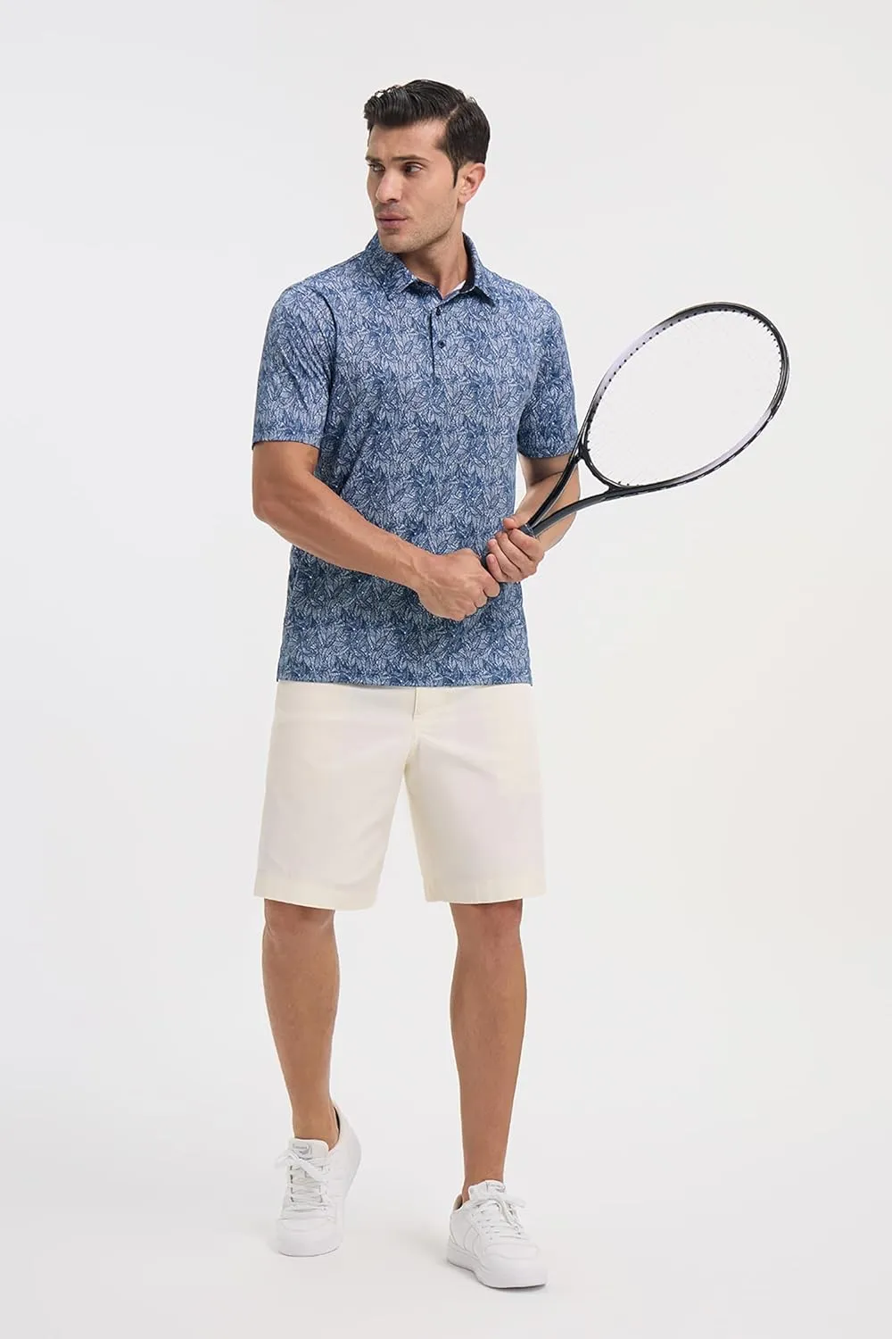Golf Polo Shirts for Men - Print Moisture Wicking Quick Dry Short Sleeve Collared Polo Shirts for Golf Tennis Wear