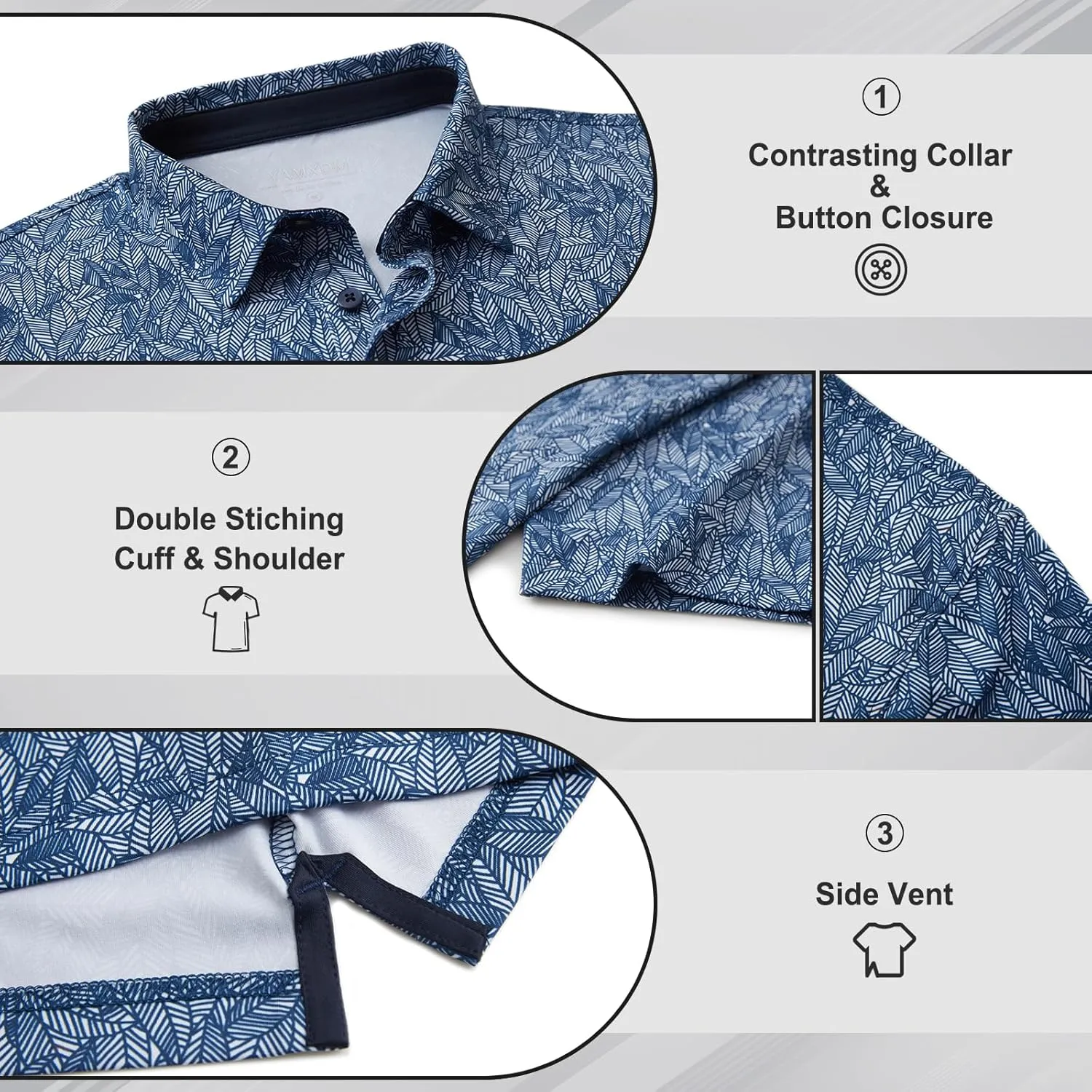 Golf Polo Shirts for Men - Print Moisture Wicking Quick Dry Short Sleeve Collared Polo Shirts for Golf Tennis Wear