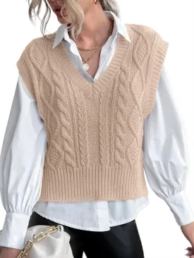 Jumppmile Womens V Neck Sweater Vest Sleeveless Pullover Crop Sweater Vest