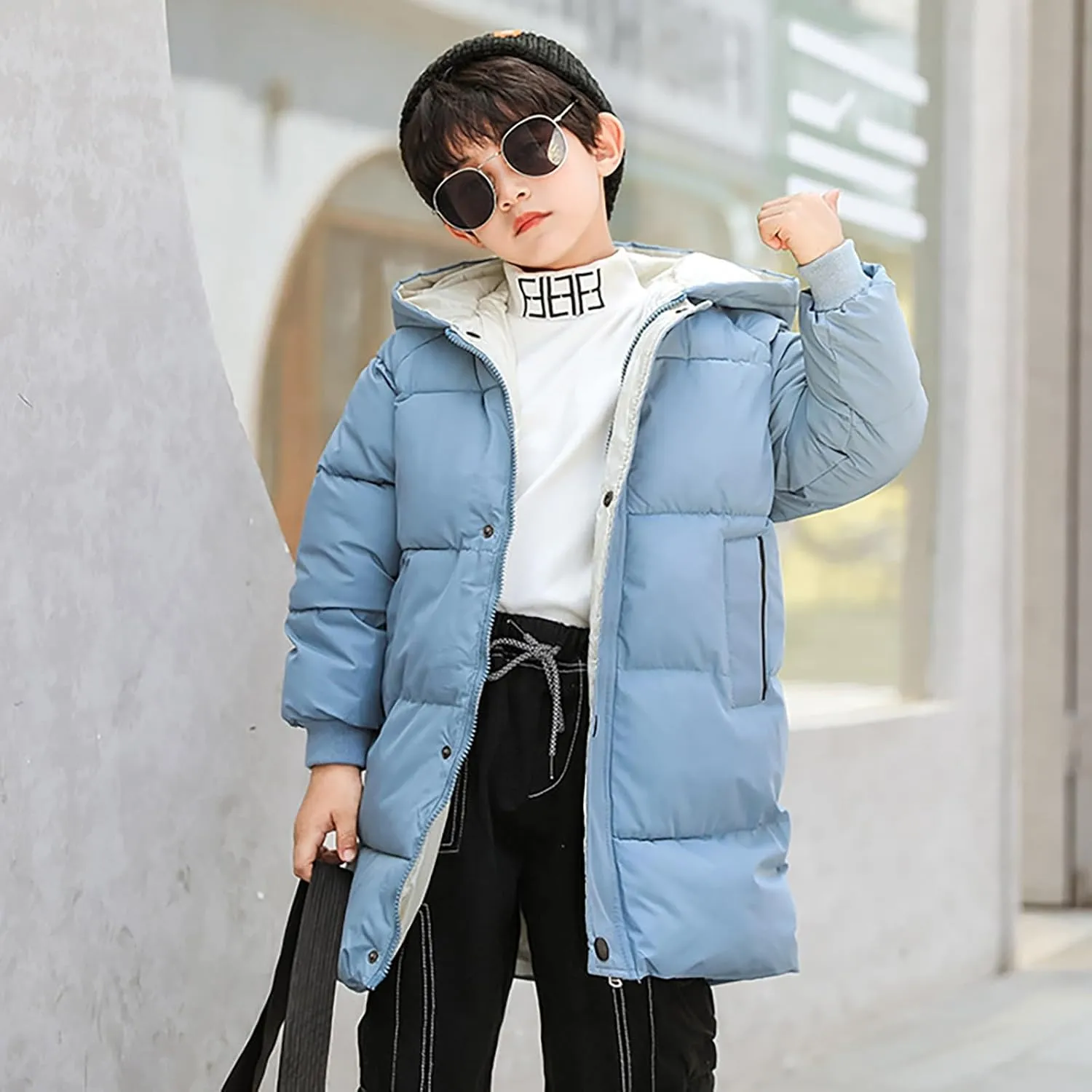 Kids Long Winter Coats Hooded Heavyweight Puffer Coat Warm Padded Jacket for Boys Girls Toddler Parka Snow Outwear