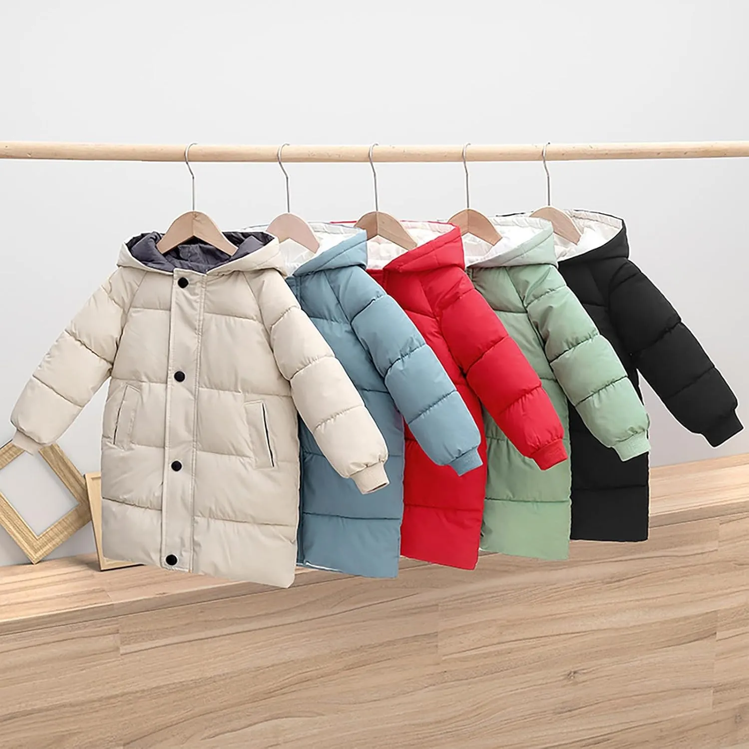 Kids Long Winter Coats Hooded Heavyweight Puffer Coat Warm Padded Jacket for Boys Girls Toddler Parka Snow Outwear