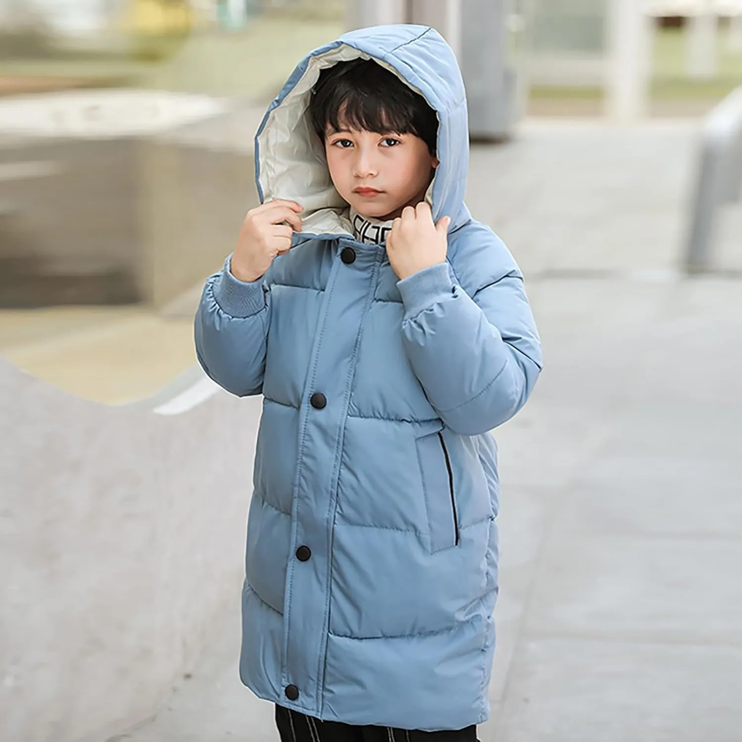Kids Long Winter Coats Hooded Heavyweight Puffer Coat Warm Padded Jacket for Boys Girls Toddler Parka Snow Outwear