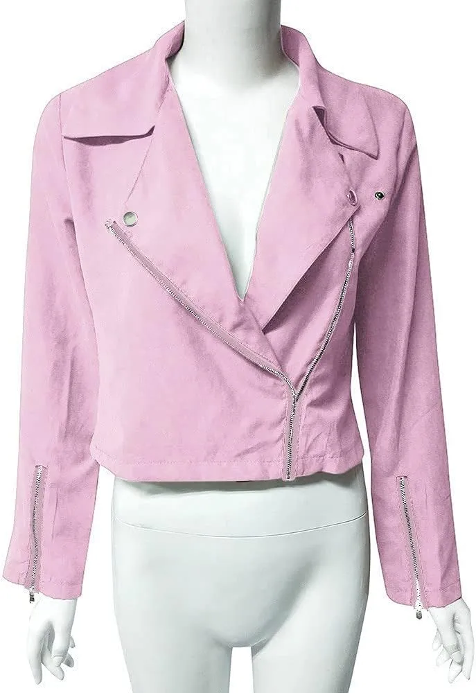 LCMTWX Womens Black Leather Jacket Tops Suit Collar Belt Stand Zip Motorcycle Coat Women's Coat Women'S Jackets Jacket