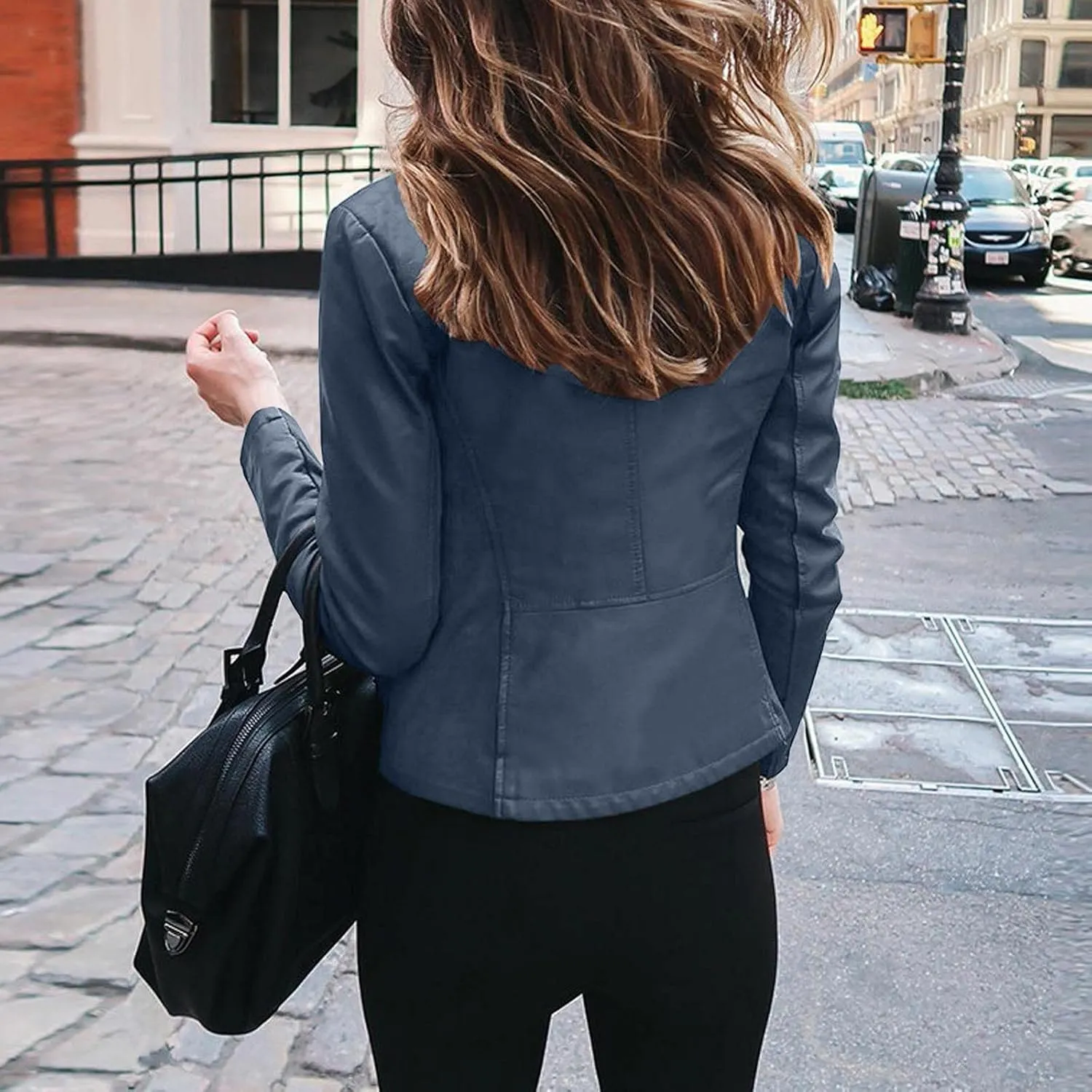 LCMTWX Womens Jacket Solid Full Zip Snap Stand Collar Long Sleeve Cardigan Slim Jacket Coat for Vacation Motorcycle Red