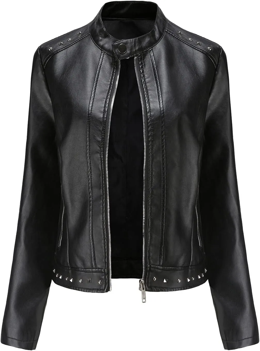 Leather Jacket for Women Fashion Faux Leather Motorcycle Jackets Plus Size Pu Leather Tops Lightweight Moto Biker Coat