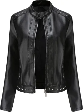 Leather Jacket for Women Fashion Faux Leather Motorcycle Jackets Plus Size Pu Leather Tops Lightweight Moto Biker Coat