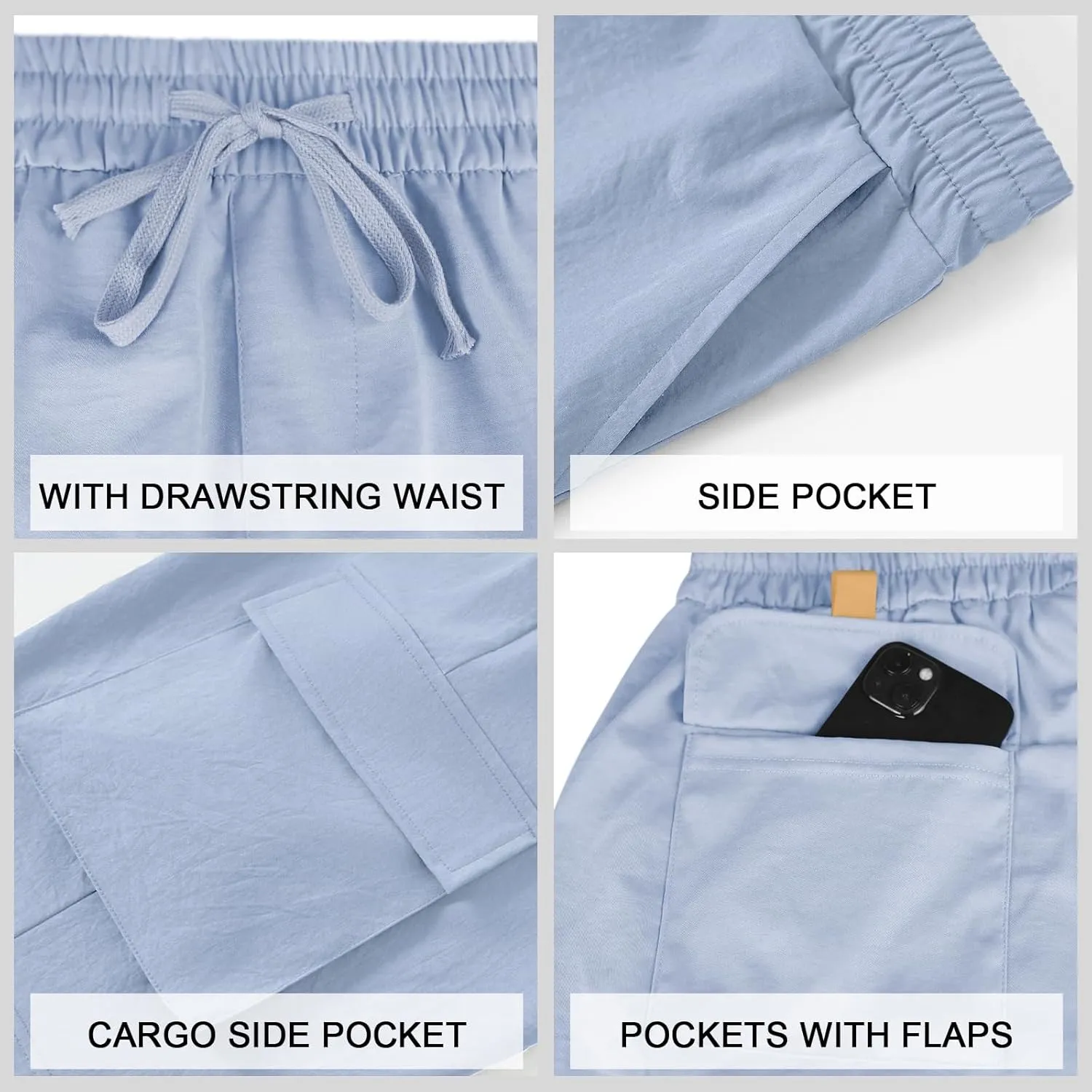 Men's Beach Cargo Shorts Waist with Drawstring Light Weight Multi-Pocket for Summer Outdoor Wear Athletic Short Pant