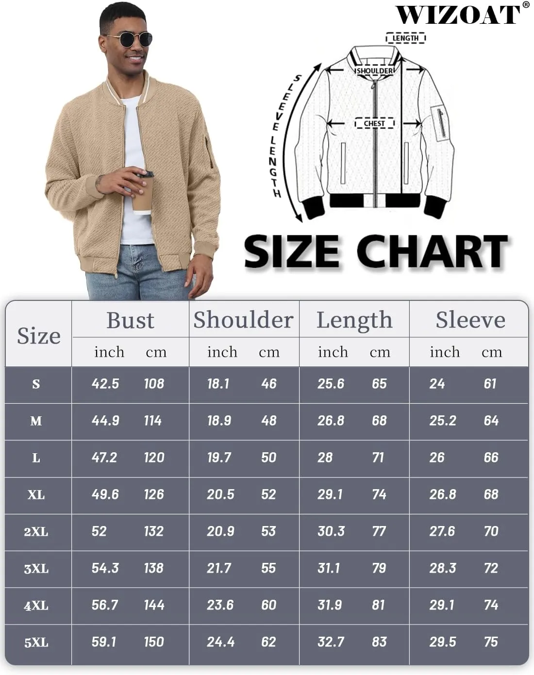 Mens Casual Jacket Loose Fit Lightweight Jacket Varsity Bomber Jacket with Zipper
