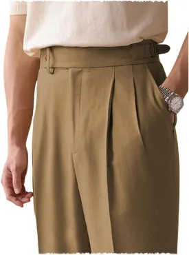 Men's Cotton Gurkha Naples Dress Pants Slim Fit Suit Pant Classic Casual Trousers Italian Style Pants