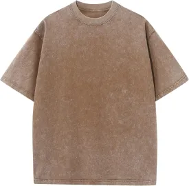 Men's Cotton T-Shirts Oversized Unisex Short Sleeves Casual Loose Wash Solid Basic Tee Tops
