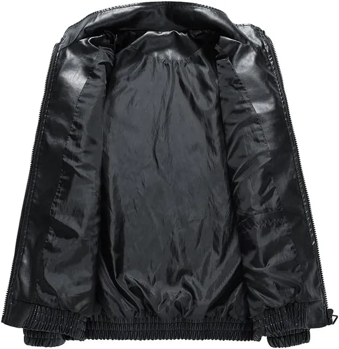 Men's Faux Leather Jacket Oversized Varsity Jacket Zipper Closure Casual Jacket Unisex Motorcycle Jacket