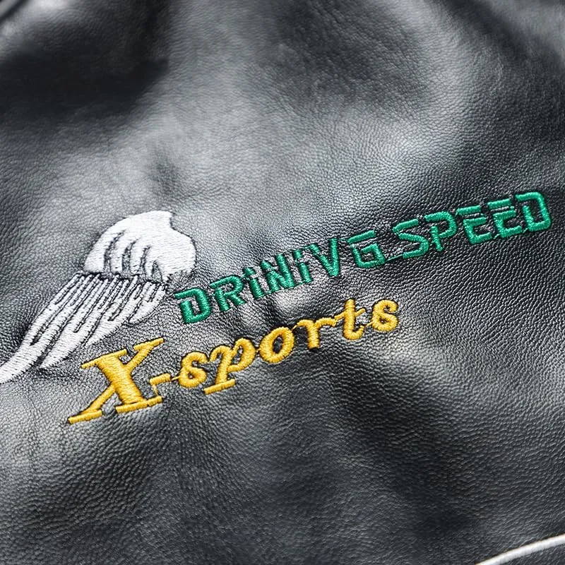 Men's Faux Leather Jacket Oversized Varsity Jacket Zipper Closure Casual Jacket Unisex Motorcycle Jacket