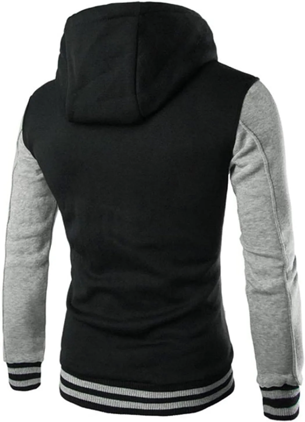 Men's Hooded Varsity Jacket,Slim Button Down Baseball Jacket Outwear Colorblock Casual Sports Drawstring Sweatshirts