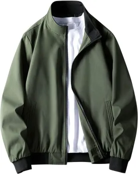 Mens Lightweight Bomber Jackets Solid Full-Zip Athletic Jackets 2024 Fall Winter Casual Fit Warm Coats with Pockets