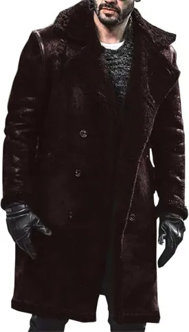 Men's Trench Coat Long Pea Coat Warm Buttons Coat Jacket Wool Long Sleeve Warm Coat Turn-down Collar Coat Vintage