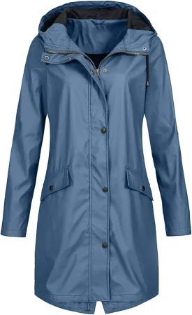 Open Front Belted Long Jacket Hooded Solid Women Coat Rain Raincoat Women'S Coat Trench Coats for Women Peacoat