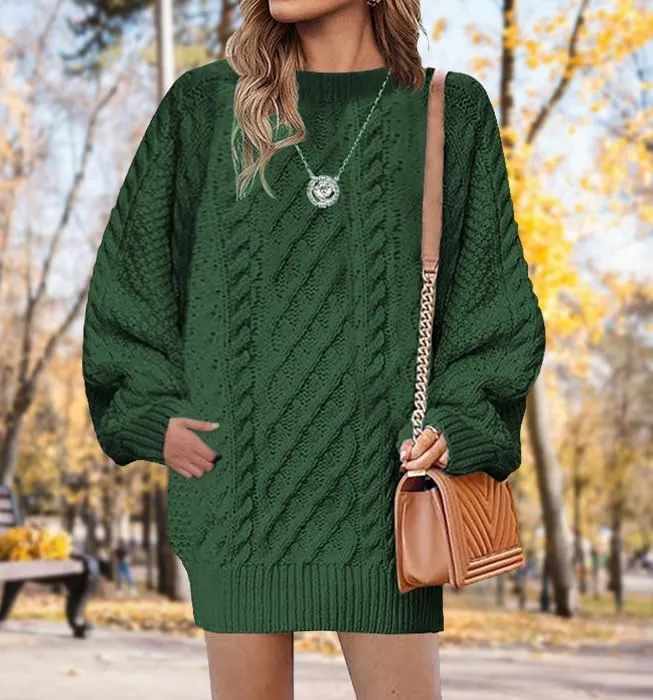 Plus Size Sweater Dress for Women 2024 Fall Trendy Long Sleeve Cable Knit Sweaters Chunky Sweater Dress