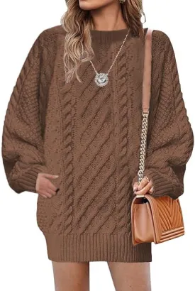 Plus Size Sweater Dress for Women 2024 Fall Trendy Long Sleeve Cable Knit Sweaters Chunky Sweater Dress