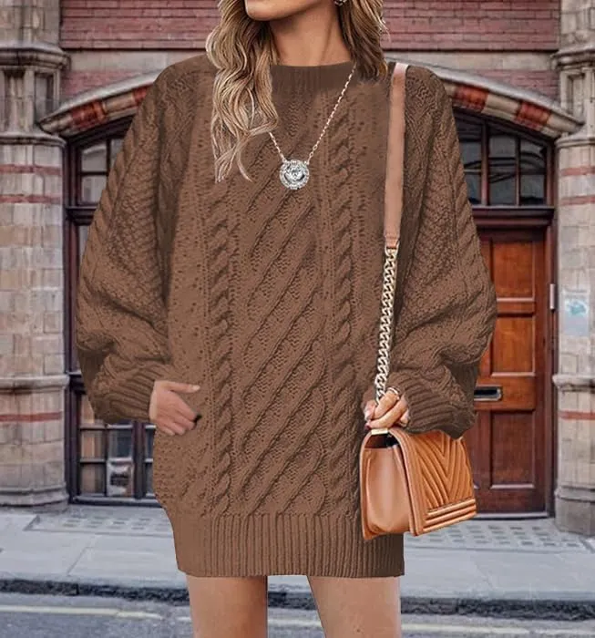 Plus Size Sweater Dress for Women 2024 Fall Trendy Long Sleeve Cable Knit Sweaters Chunky Sweater Dress