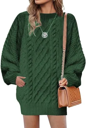 Plus Size Sweater Dress for Women 2024 Fall Trendy Long Sleeve Cable Knit Sweaters Chunky Sweater Dress