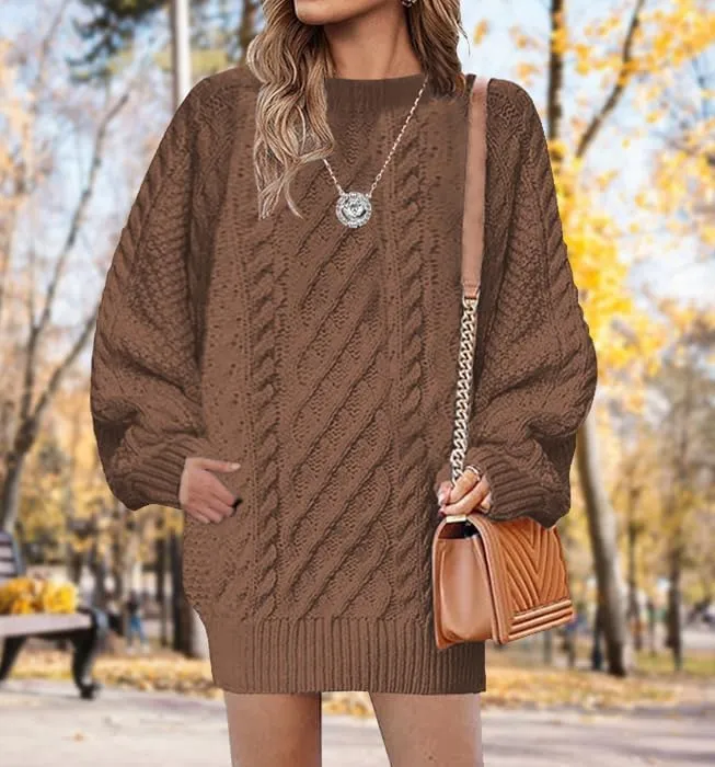 Plus Size Sweater Dress for Women 2024 Fall Trendy Long Sleeve Cable Knit Sweaters Chunky Sweater Dress