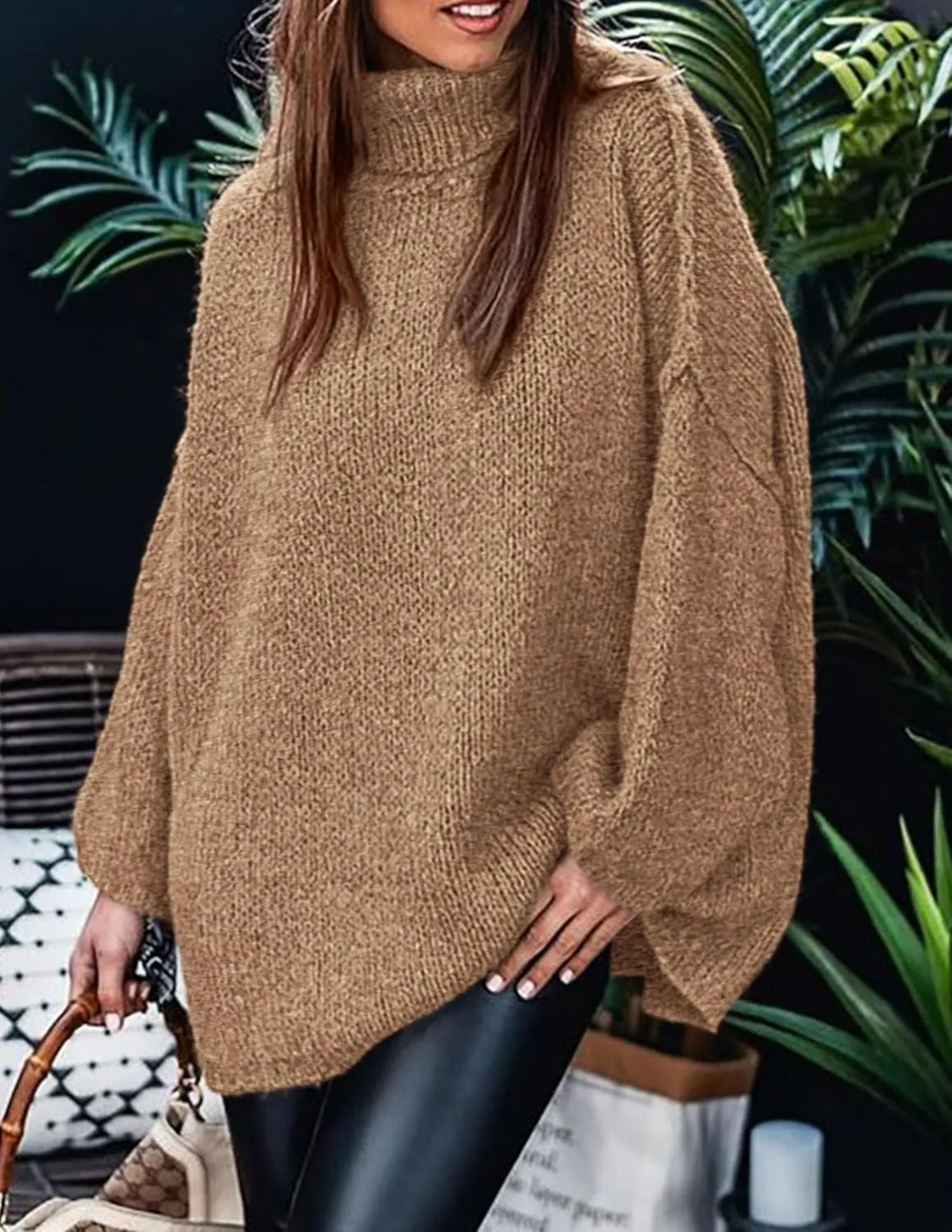 PRETTYGARDEN Women's Winter Turtleneck Oversized Sweaters Long Sleeve Chunky Knit Slouchy Pullover Sweater Tops