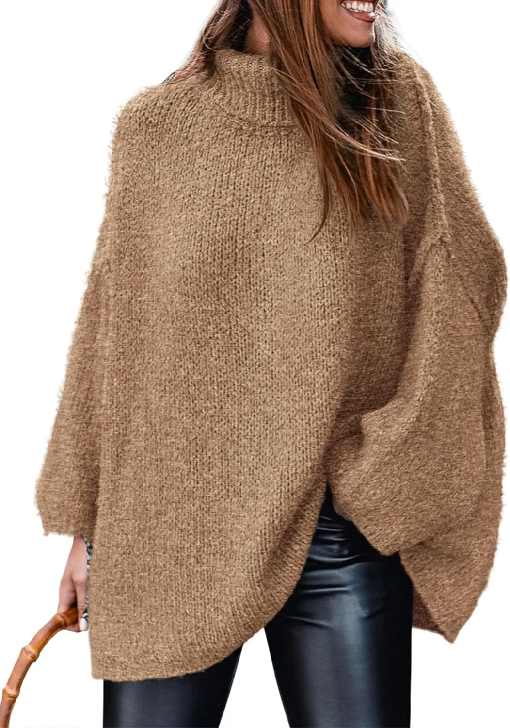 PRETTYGARDEN Women's Winter Turtleneck Oversized Sweaters Long Sleeve Chunky Knit Slouchy Pullover Sweater Tops