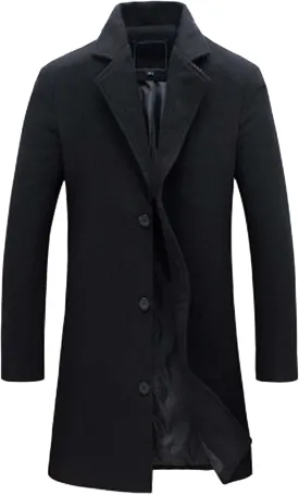QWENTMTNTY Mens Wool Blend Single Breasted Notched Lapel Trench Coat Oversized Winter Coats Business Casual Wool Jackets