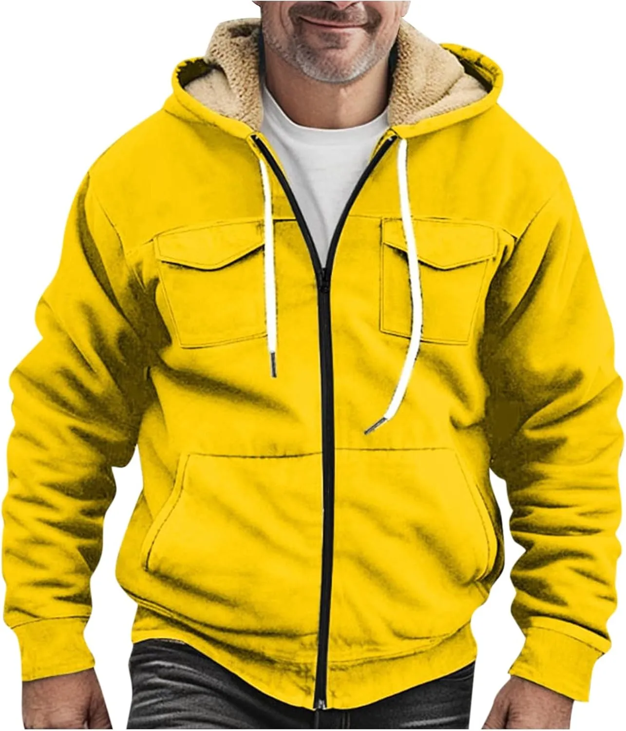 RTRDE Mens Fuzzy Jacket Casual Solid Color Sherpa Fleece Lined Hoodie Jackets Winter Warm Work Coats Jacket, S-5XL