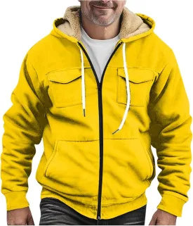 RTRDE Mens Fuzzy Jacket Casual Solid Color Sherpa Fleece Lined Hoodie Jackets Winter Warm Work Coats Jacket, S-5XL