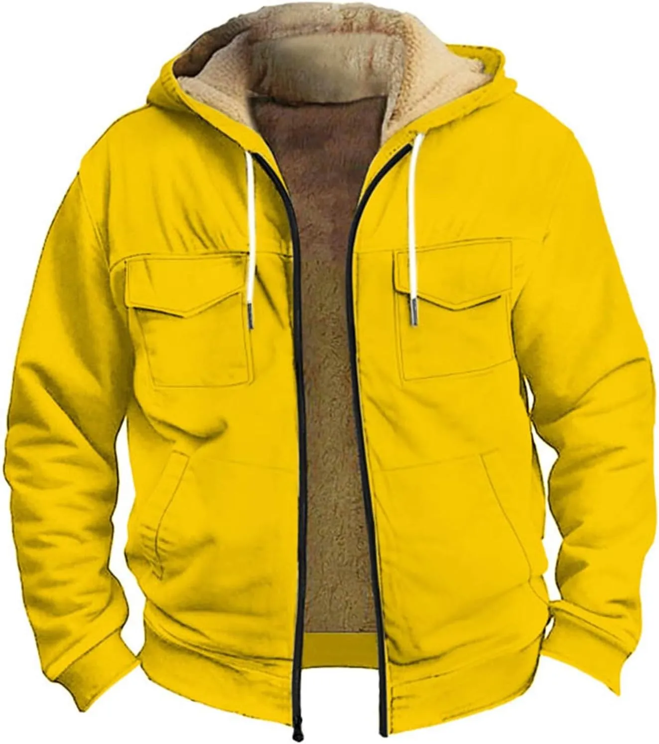 RTRDE Mens Fuzzy Jacket Casual Solid Color Sherpa Fleece Lined Hoodie Jackets Winter Warm Work Coats Jacket, S-5XL