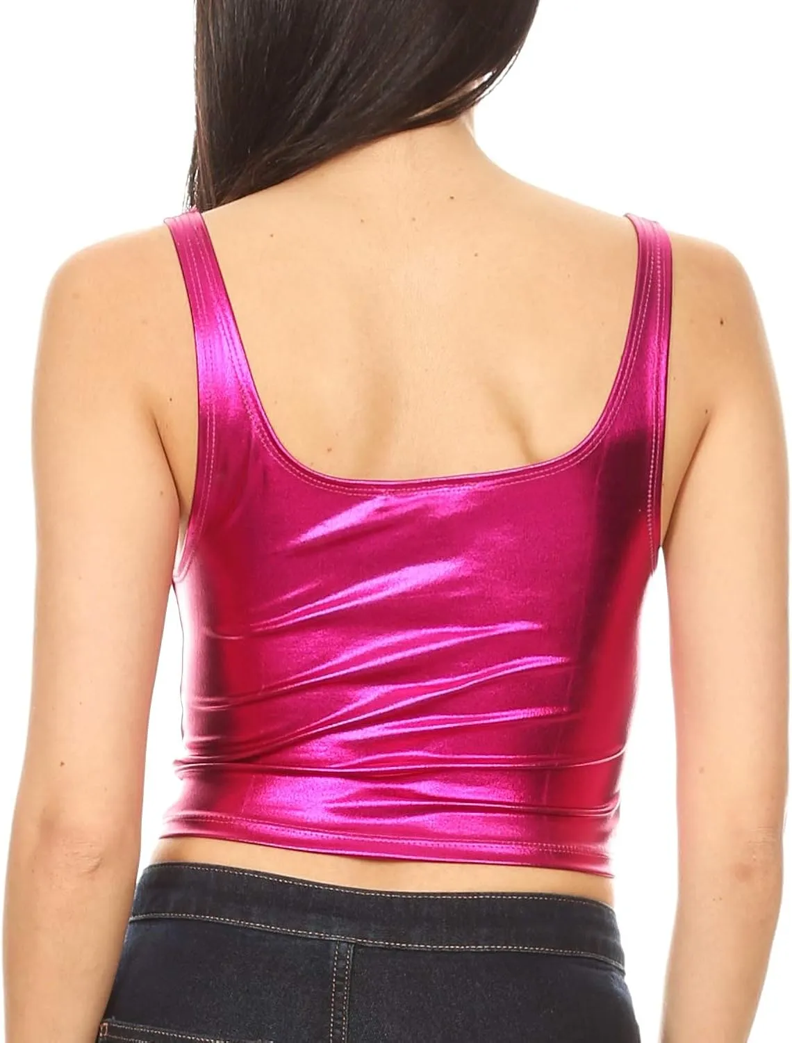 Sakkas Women's Stretchy Sleeveless Liquid Metallic Club Crop Tank Top Made in USA