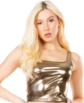 Sakkas Women's Stretchy Sleeveless Liquid Metallic Club Crop Tank Top Made in USA