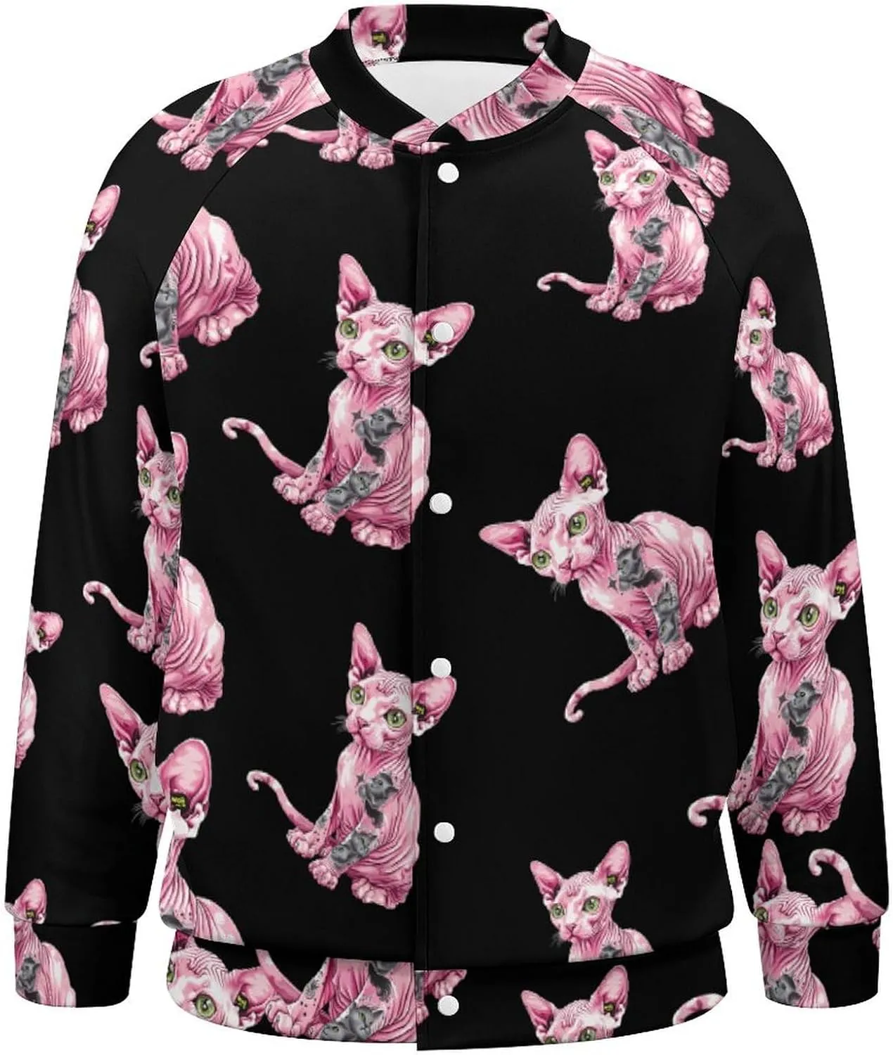 Tattooed Sphynx Cat Hairless Lightweight Men's Baseball Jackets Relaxed Fit Varsity Bomber Jacket Windbreaker Coat