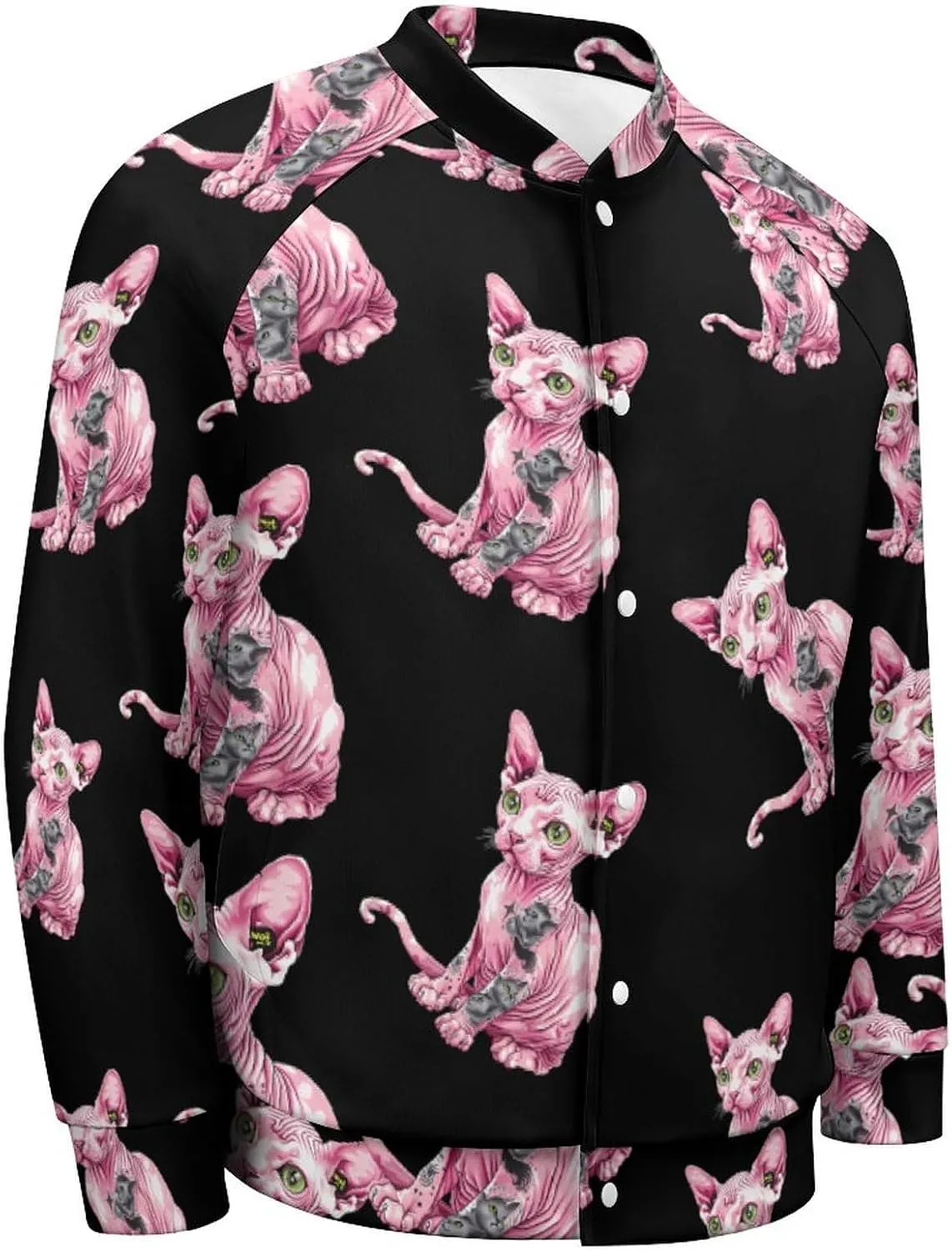 Tattooed Sphynx Cat Hairless Lightweight Men's Baseball Jackets Relaxed Fit Varsity Bomber Jacket Windbreaker Coat