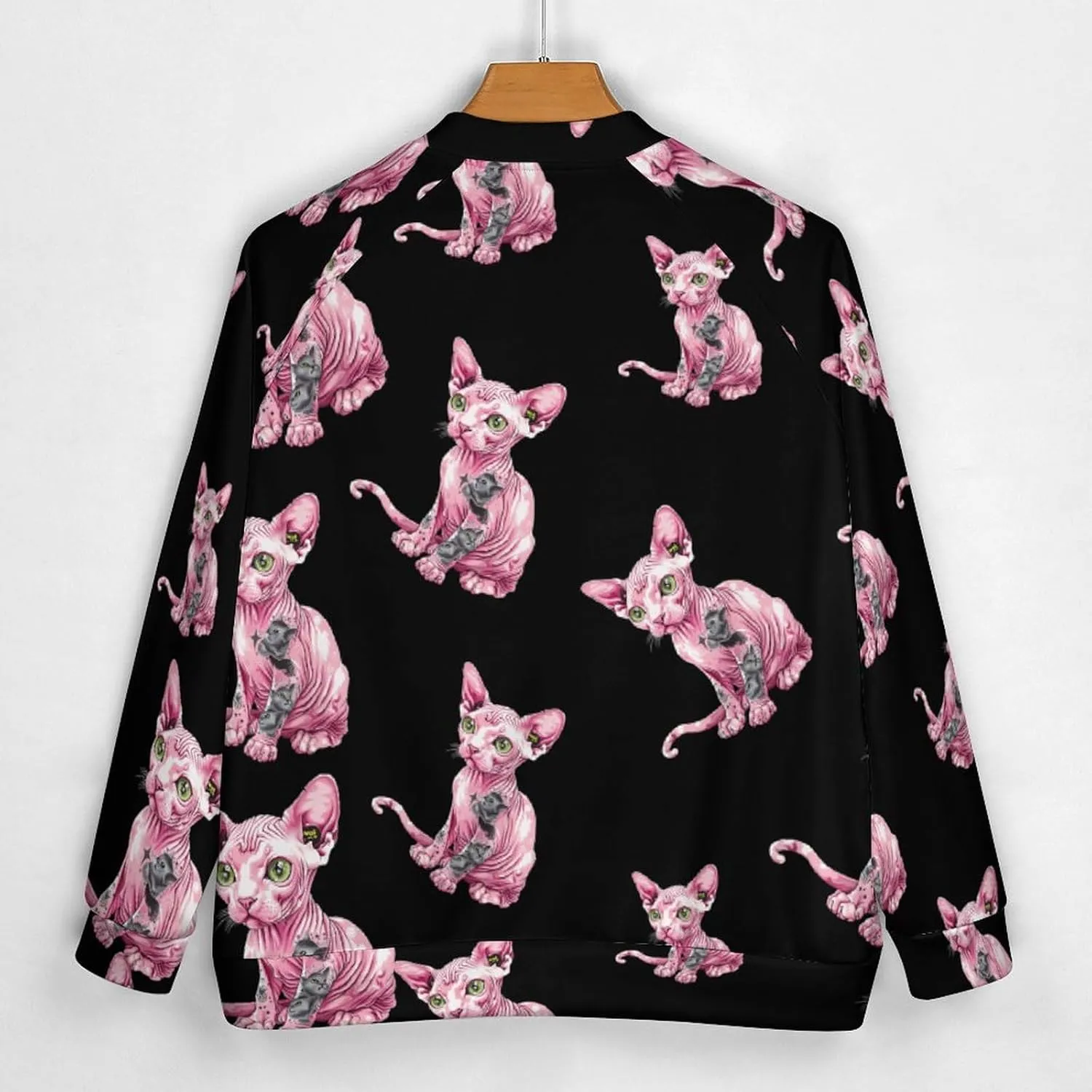 Tattooed Sphynx Cat Hairless Lightweight Men's Baseball Jackets Relaxed Fit Varsity Bomber Jacket Windbreaker Coat