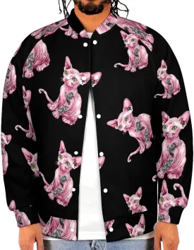 Tattooed Sphynx Cat Hairless Lightweight Men's Baseball Jackets Relaxed Fit Varsity Bomber Jacket Windbreaker Coat