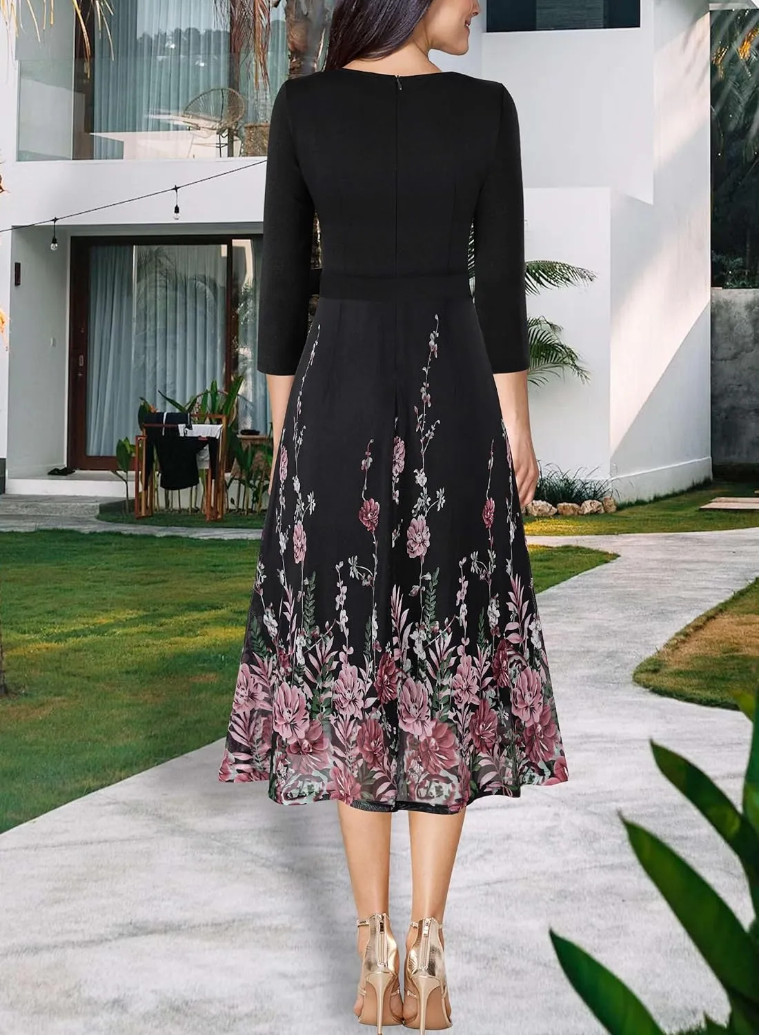 VFSHOW Womens Elegant Pockets Belted Work Business Office Casual Party Pleated A-Line Midi Dress