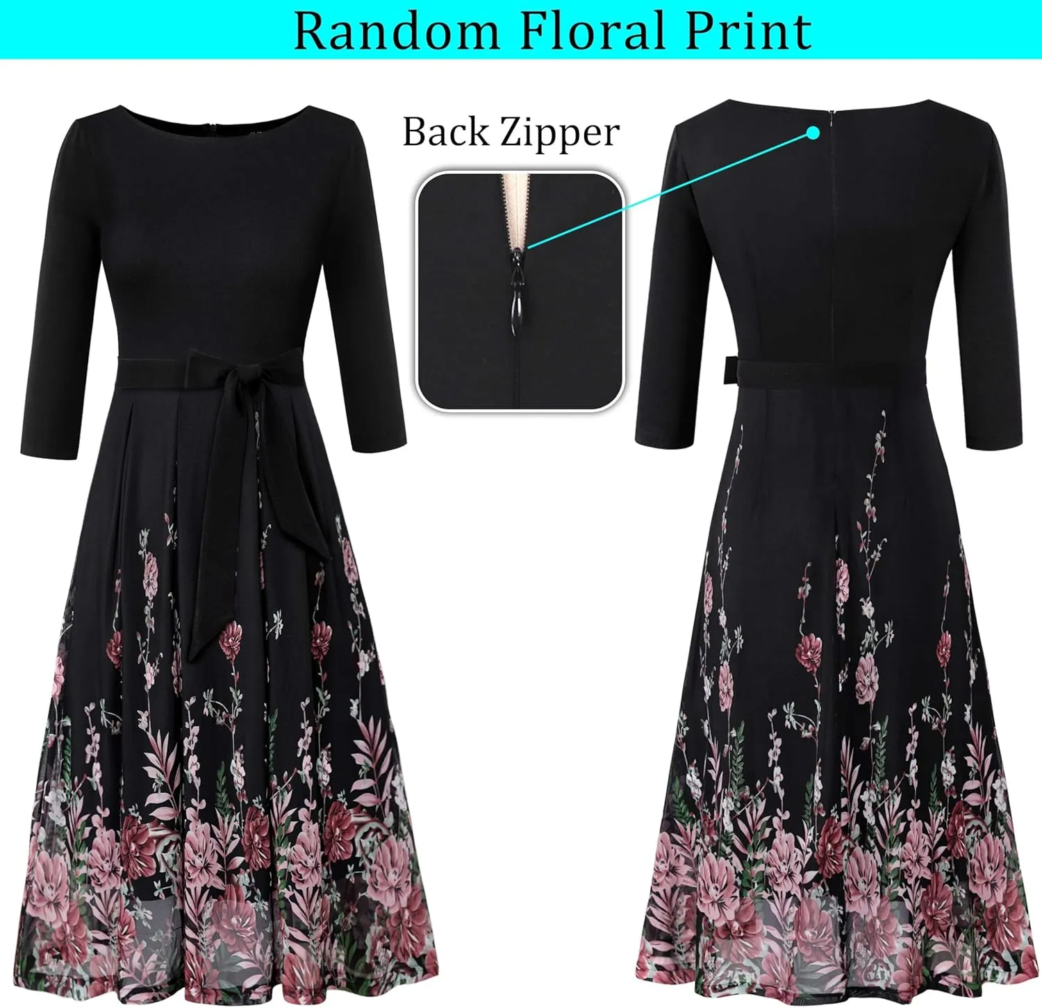 VFSHOW Womens Elegant Pockets Belted Work Business Office Casual Party Pleated A-Line Midi Dress